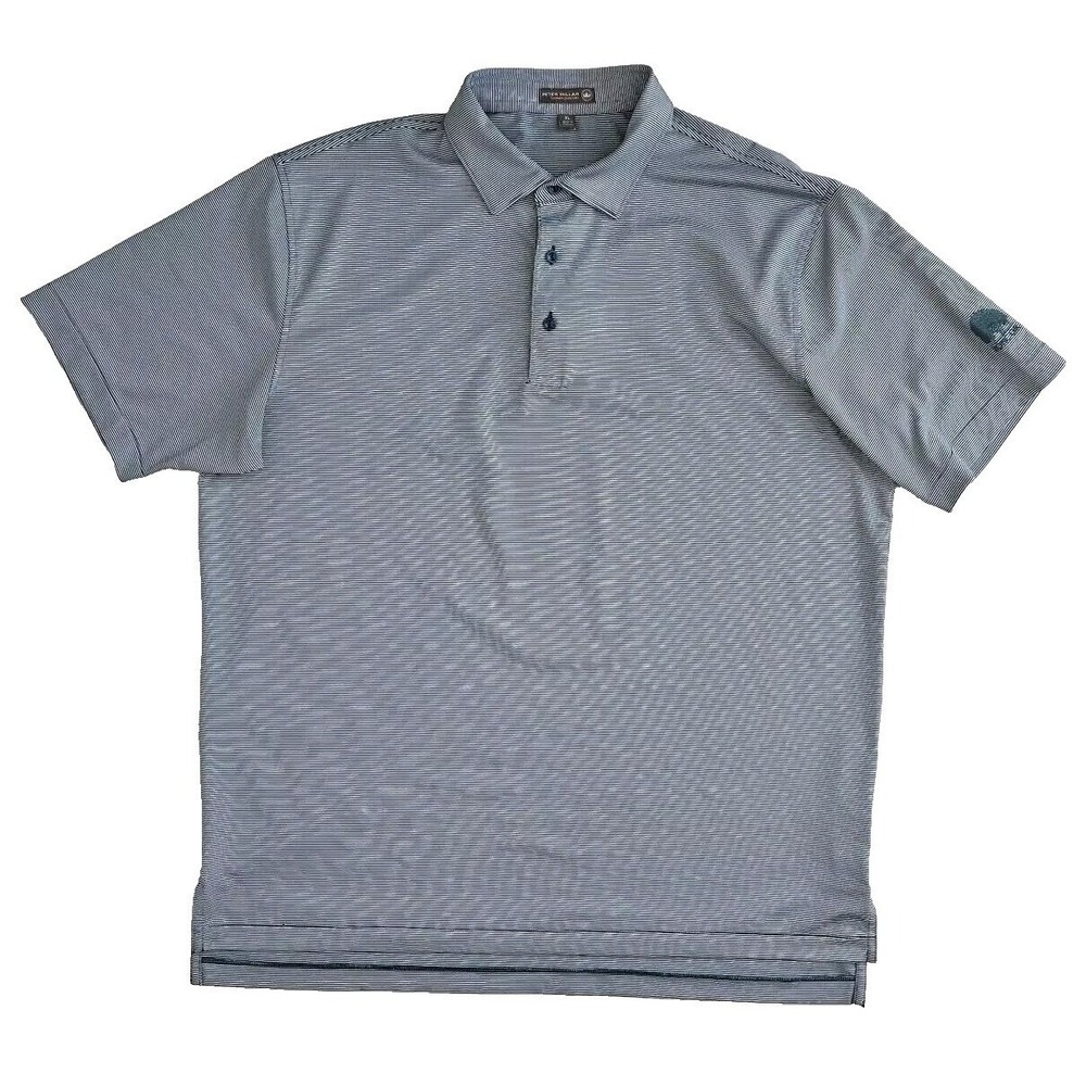 Peter Millar Mens XL Blue Polo Golf Striped Summer Comfort Stone Oak Performance